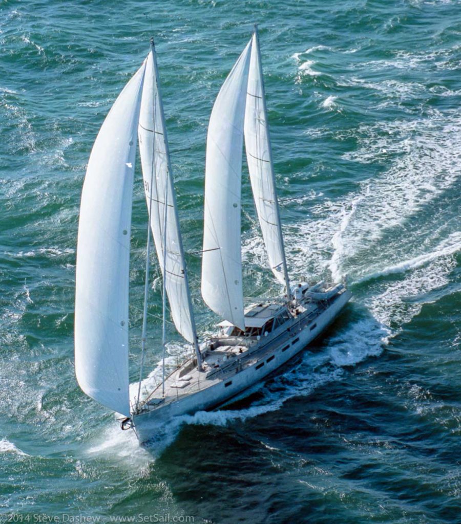 Beowulf, the Dashews’ 78-foot water-ballasted ketch. © SetSail.com